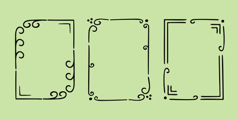 Rectangular doodle frame stamp set, hand-drawn original creative engagement monograms. Edgings cadres with graphic elements, design photo decoration greeting cadres. Isolated. Vector illustration