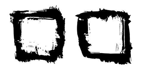 Grunge ink blot frame with splashes, streaks, abrasions, scratches. Abstract spot cadre. Splatter watercolor stain elements. Texture design for postcard, banner, poster. Isolated. Vector illustration