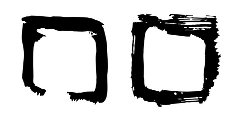 Grunge ink blot frame with splashes, streaks, abrasions, scratches. Abstract spot cadre. Splatter watercolor stain elements. Texture design for postcard, banner, poster. Isolated. Vector illustration