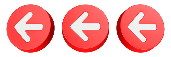 left arrow 3d rendering icon red button