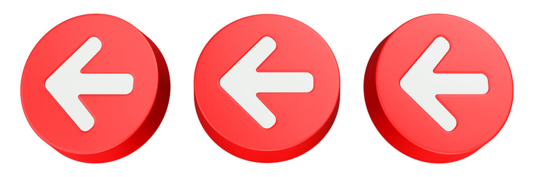 left arrow 3d rendering icon red button