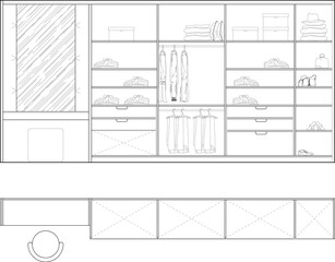 Modern Wardrobe Interior Design Technical CAD Drawing Elevations and Plan. 7