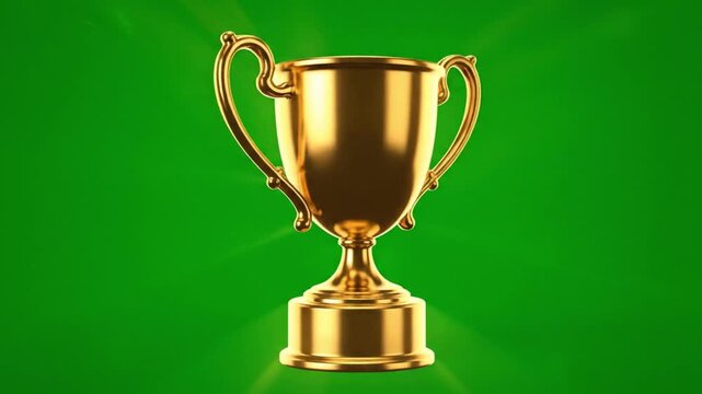 Golden trophy cup on green background, symbolizing victory and achievement