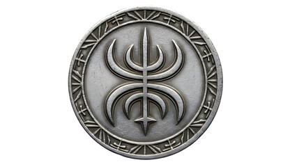 Ancient silver brooch with trident design isolated on transparent background