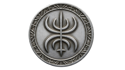 Ancient silver brooch with trident design isolated on transparent background