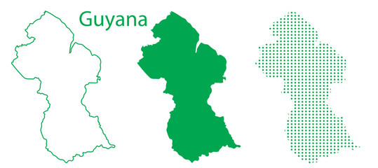 Fototapeta premium Guyana Map Vector Set, South America Outline Silhouette Dotted Green Shapes, Guyana Country Infographic Template, Editable EPS Guyana Geography