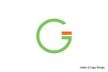 Modern logo design featuring a stylized green letter G with an orange accent, symbolizing creativity and innovation in a clean, minimalist style from a straightforward viewpoint.