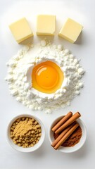 Rustic Baking Ingredients Arrangement on White Wood Surface 