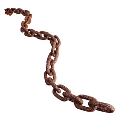 Zigzag folded rusty iron chain on floor