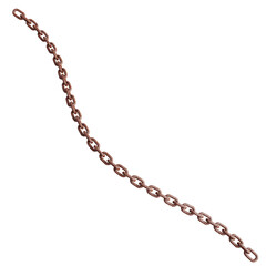 Long thin wavy rusty metal chain isolated