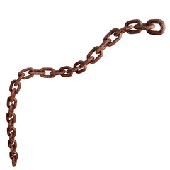 Hanging rusty steel chain strand isolated