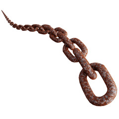 Close up perspective view of old rusty iron chain