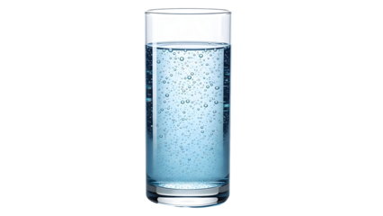 Glass of bubbly water isolated on transparent background