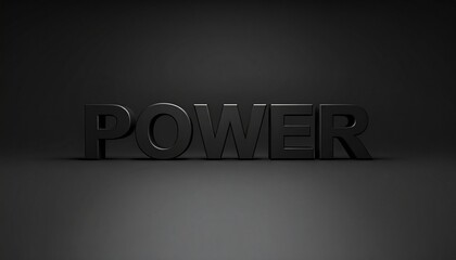 3D black "POWER" text on dark background, bold lighting, minimalist strength concept.