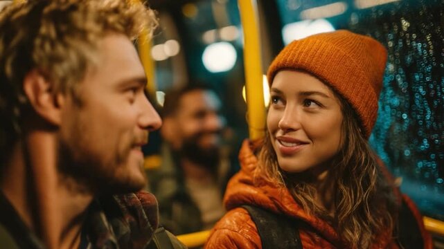 Young couple enjoying clean energy commute in AI Megacity