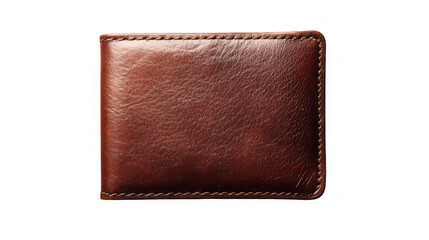 Title: Handmade Brown Leather Bi-fold Wallet Isolated on White Background


