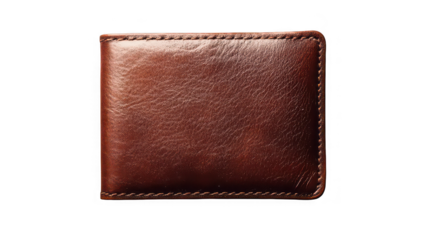 Title: Handmade Brown Leather Bi-fold Wallet Isolated on White Background

