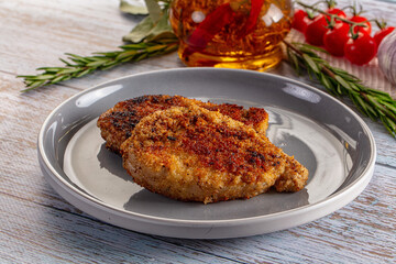 Breaded meat fillet escalope schnitzel