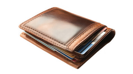 Closed vintage brown leather wallet isolated on white background

