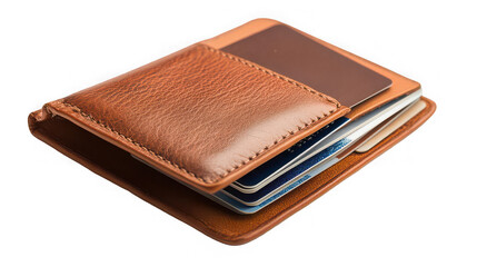 Brown Leather Wallet with Credit Cards Isolated on White Background