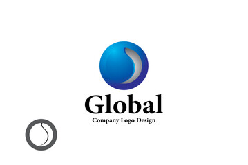 Modern 3D Global Company Logo Design Featuring a Dynamic Blue Sphere and Crescent Shape for Corporate Branding Identity