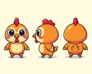 Obraz premium Cute Cartoon Chicken Character Set.
