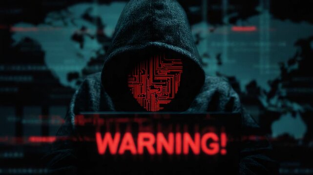 A mysterious figure cloaked in shadows emanates an ominous vibe with a glowing circuit pattern