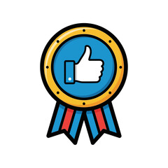 icon of a quality approval badge featuring a thumbs-up symbol