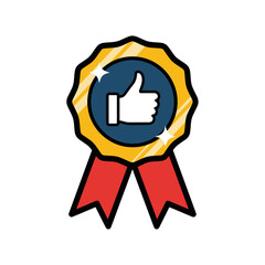icon of a quality approval badge featuring a thumbs-up symbol