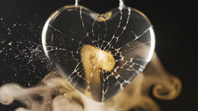 Shattering heart in slow motion: breaking glass with impact and exploding fragments