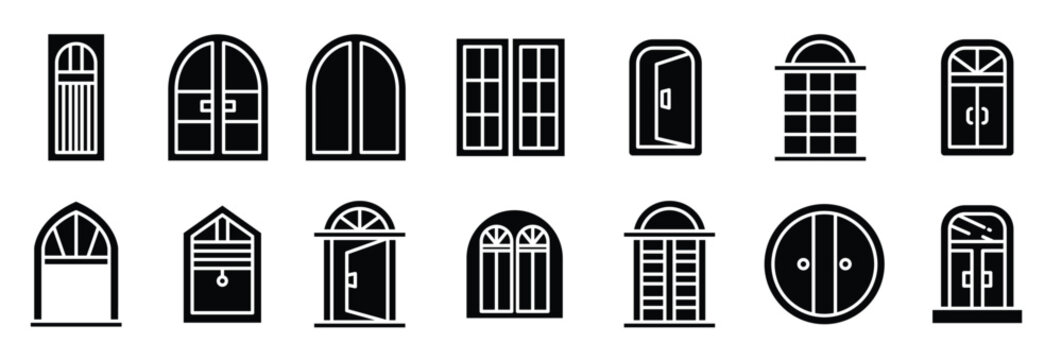 round window and arch window icons set