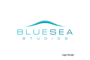 Modern Blue Wave Logo Design for BlueSea Studios with Abstract Branding Elements