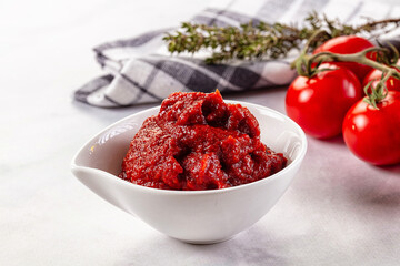 Red organic fresh tomato paste
