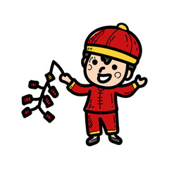 Cartoon Boy Celebrating Chinese New Year