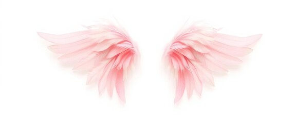 Delicate, feathery, miniature angel wings, pastel pink and white, isolated on white,  pastel,  serenity