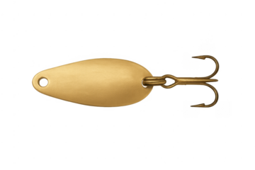 Gold fishing spoon lure with treble hook