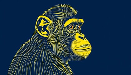 Obraz premium Elegant line art drawing of a monkey, intricate details, minimalist style, drawing, orangutan