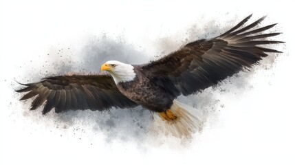 Naklejka premium Majestic eagle in full flight painted on a clean white background