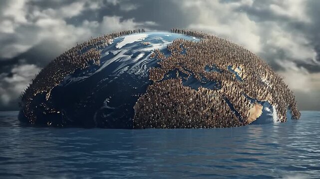 Earth engulfed by massive human crowd symbolizing overpopulation crisis