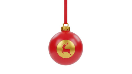 Christmas Red ball with Reindeer symbol isolated on transparent background