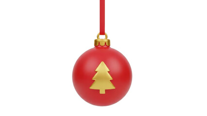 Christmas Red ball with Christmas tree symbol isolated on transparent background