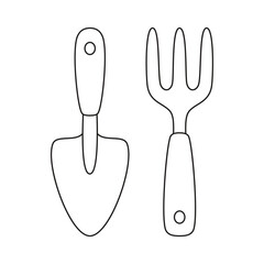 gardening shovel and rake in contour