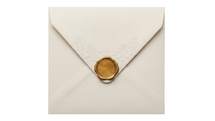 Isolated envelope mockup with embossed floral design and golden seal for invitation design