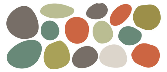 Organic abstract pebble shape in minimalist vector design. Muted earth tones like green and terracotta. Isolated irregular forms for wellness, yoga, or 2026 color palette on white background