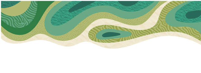 Green farm, abstract agriculture, garden template, field layout vector textured illustration. Green nature pattern, crop, hill, mountains. Ecological wavy ornament, eco header, sustainable scenic view