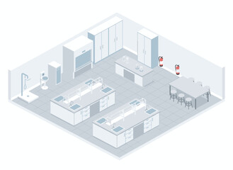Fototapeta premium Modern laboratory interior with multiple workstations and equipment