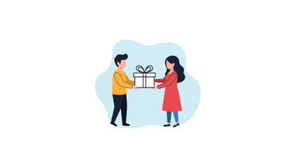 Fototapeta premium man and woman exchanging gift flat illustration
