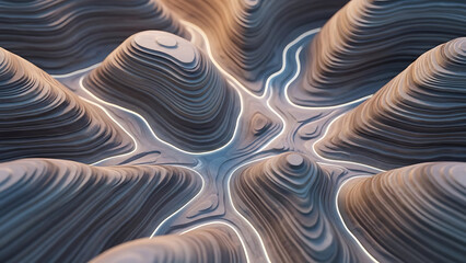 Abstract Topographic Landscape with Glowing Lines.