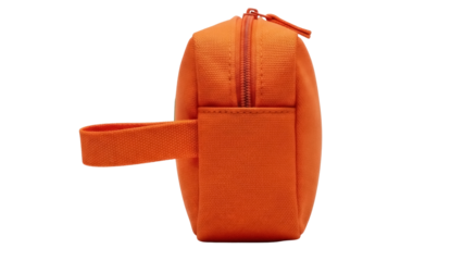 Isolated orange fabric pouch with zipper, cosmetic bag, pencil case, accessory bag, tote bag