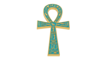 Isolated Egyptian Ankh with hieroglyphs symbol of life or immortality in ancient Egypt